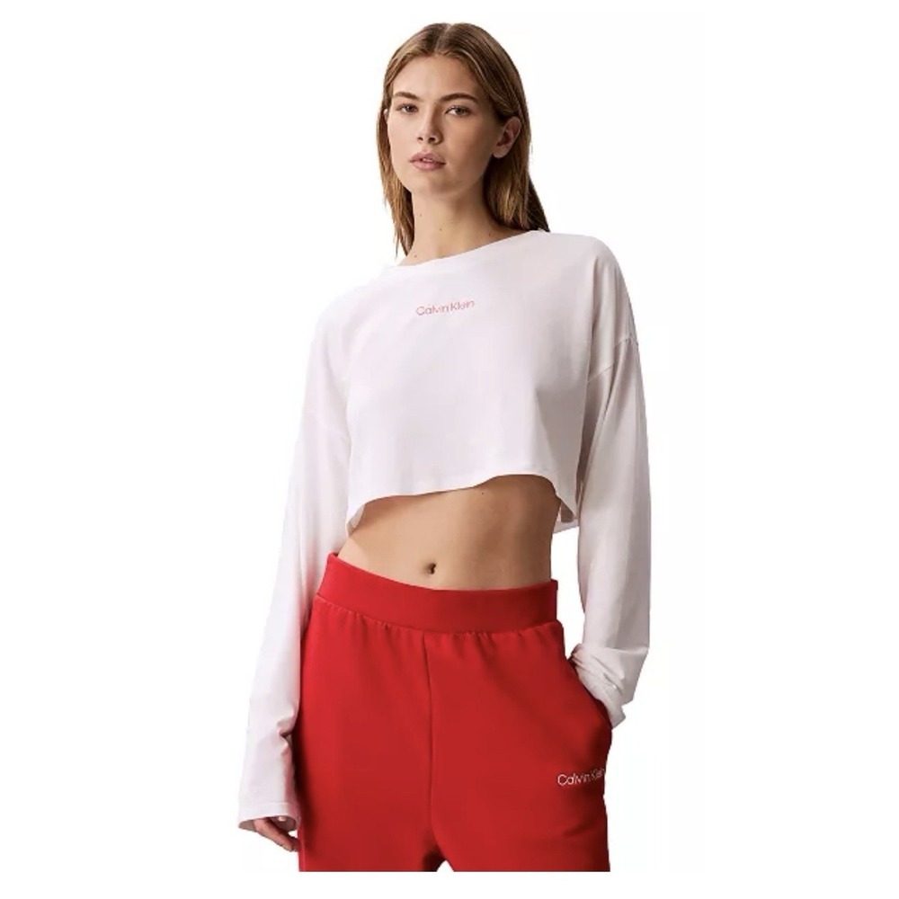 Calvin Klein Performance Crop Top 2XL White Long Sleeve Moisture Wicking NWT